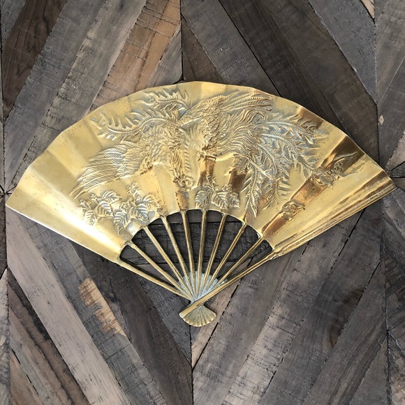 Vintage Brass Fan with Asian Dragon Bird Design